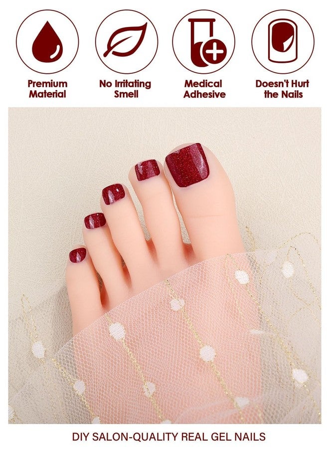 EBANKU Gel Toe Nail Stickers - Cured Strips for Toes, Long-Lasting Polish Wraps, Art Stickers - UV/LED Lamp Required (Shiny Red) - Image 2